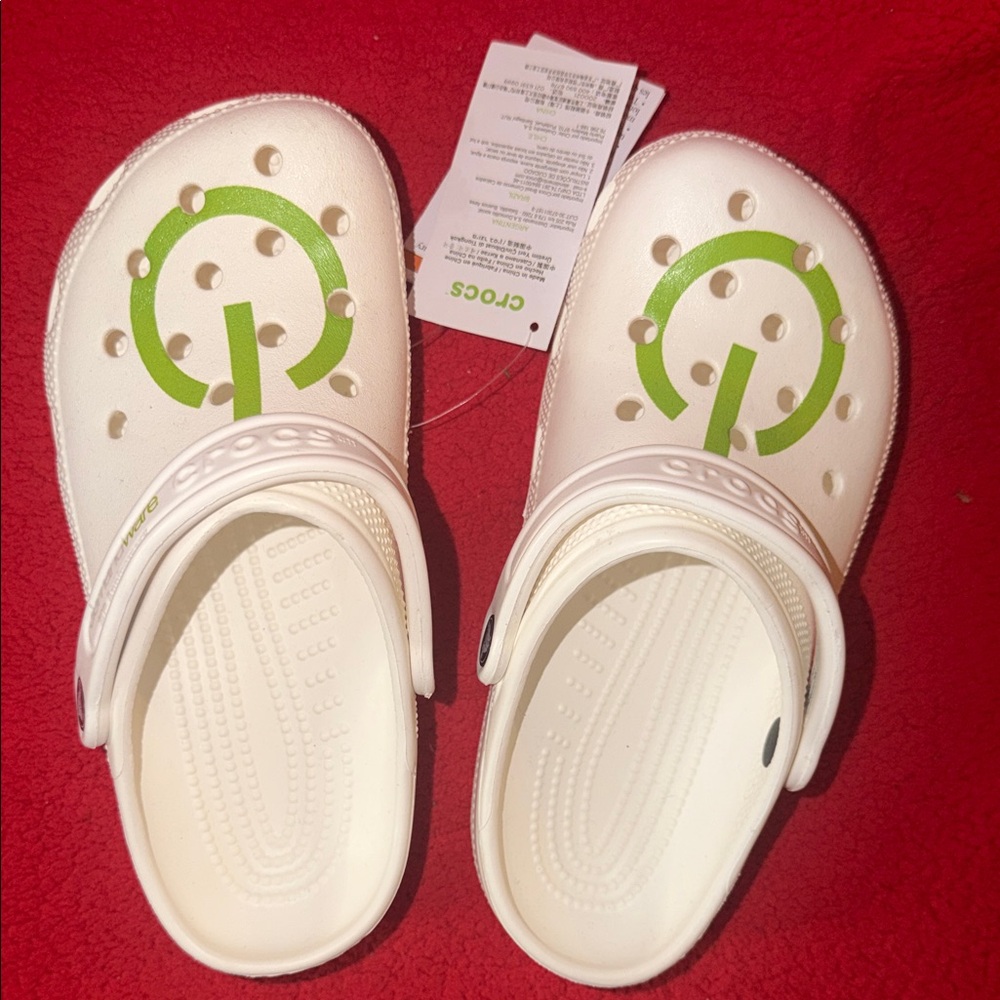CROCS Kids White Clog with Lime Green Logo Accent